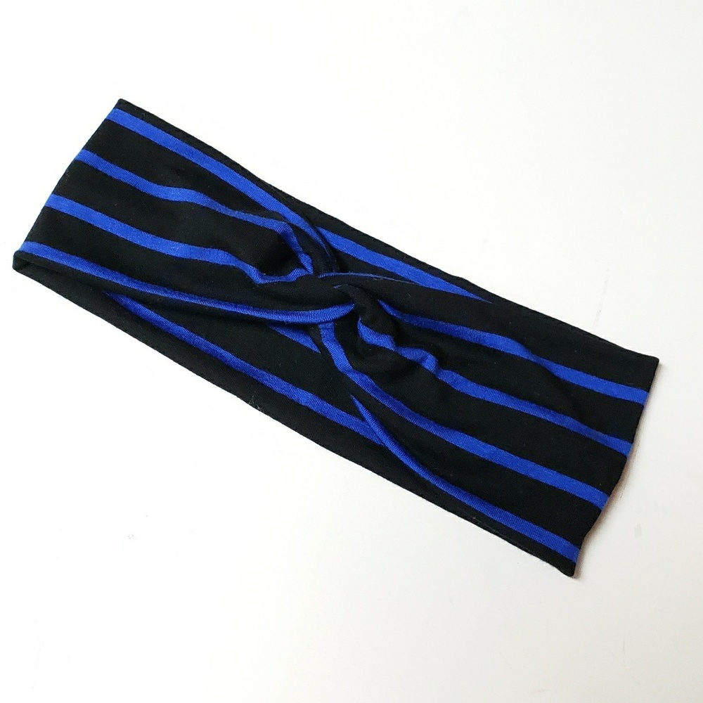 Black & Blue Striped Turban Headband, Headbands